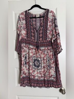Knox Rose Women's Size S Floral Boho Dress Gauzy, Flowy, V-Neck, Empire Waist XL